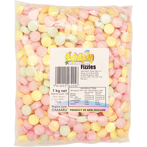 Rainbow Confectionery Fizzies 1kg Bulk Bag