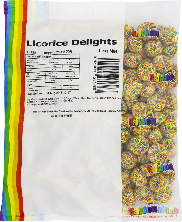 Rainbow Confectionery Licorice He pai ki te 1kg Puke Nui
