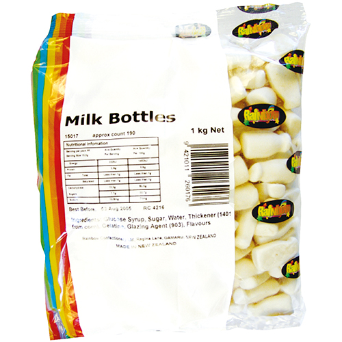Rainbow Confectionery Milk Bottles 1kg Bulk Bag